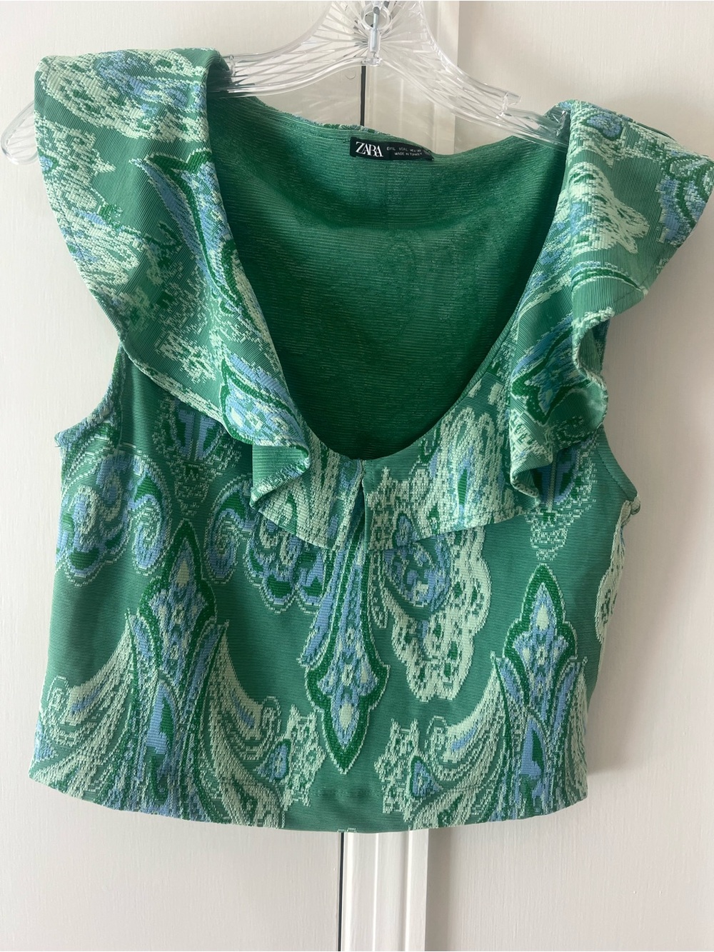 Zara Green Paisley Ruffle Crop Top